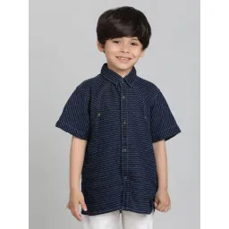 Tales & Stories Boys Dark Blue Cotton Striped Shirt-picture-13