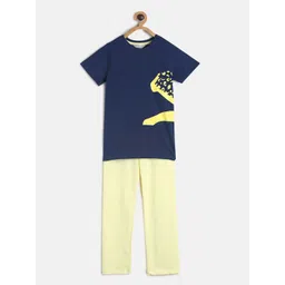 TALES & STORIES Boys Navy Blue & Yellow Printed Cotton Night Suit-picture-38