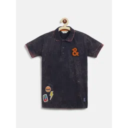 TALES & STORIES Boys Navy Blue Polo Collar Applique T-shirt-picture-25