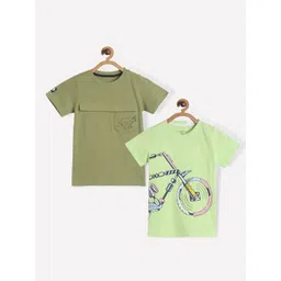 TALES & STORIES Boys Pack Of 2 Green Typography 2 Printed T-shirts-picture-44