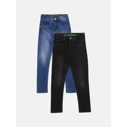 TALES & STORIES Boys Pack of 2  Slim Fit Mildly Distressed Light Fade Stretchable Jeans-picture-44