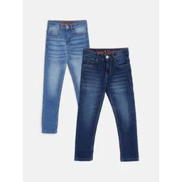 TALES & STORIES Boys Pack of 2 Slim Fit Mildly Distressed Light Fade Stretchable Jeans-picture-36