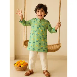 TALES & STORIES Boys Printed Regular Pure Cotton Kurta with Pyjamas-picture-47