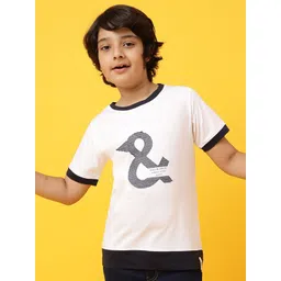 TALES & STORIES Boys White & Blue Typography Printed T-shirt-picture-35