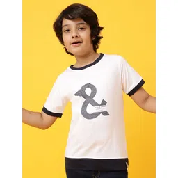 TALES & STORIES Boys White & Navy Blue Typography Printed T-shirt-picture-40