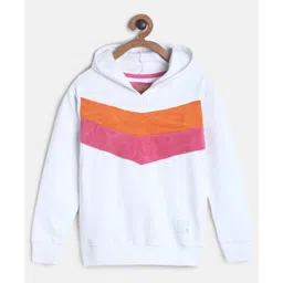 Tales & Stories Cotton Knit Full Sleeves Colour Blocked Hooded Light Winter Sweatshirt - White-picture-12