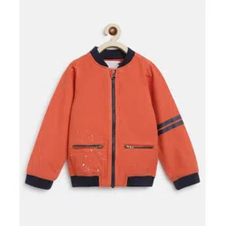 Tales & Stories Cotton Knit Full Sleeves Colour Splash Printed Light Winter Bomber Jacket - Orange-picture-19