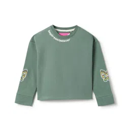 Tales & Stories Cotton Knit Full Sleeves Daydream Believer Text Printed Light Winter Sweatshirt - Olive-picture-28