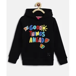 Tales & Stories Cotton Knit Full Sleeves Good Things Ahead Text Printed Hooded Sweatshirt - Black-picture-25