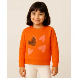 Tales & Stories Cotton Knit Full Sleeves Heart Printed Sequins Embellished Light Winter Sweatshirt - Orange-picture-30