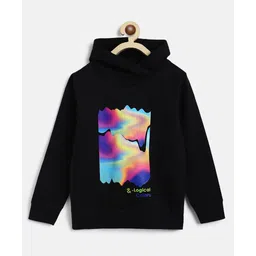 Tales & Stories Cotton Knit Full Sleeves Logical Colors Text Printed Hooded Light Winter Sweatshirt - Black-picture-35