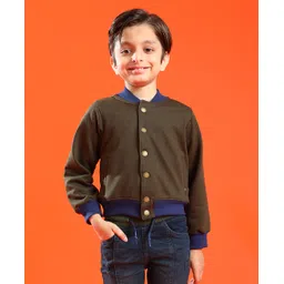 Tales & Stories Cotton Knit Full Sleeves Mountains Back Printed Light Winter Bomber Jacket - Olive Green-picture-37