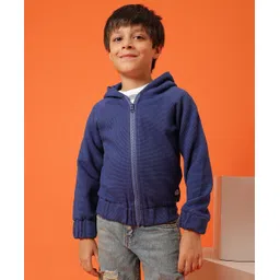 Tales & Stories Cotton Knit Full Sleeves Textured Light Winter Hooded Sweatshirt - Navy Blue-picture-39