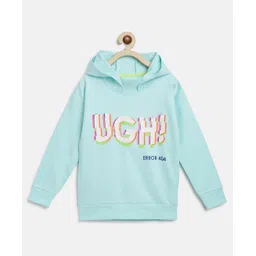 Tales & Stories Cotton Knit Full Sleeves Ugh Text Printed Light Winter Hooded Sweatshirt - Aqua Blue-picture-36