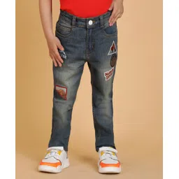 Tales & Stories Denim Woven Nature Lover Text Patch Detailed Washed Jeans - Navy Blue & Khaki-picture-28