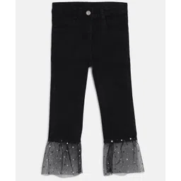 Tales & Stories Denim Woven Stars Foil Printed Net Detailed Trousers - Black-picture-14