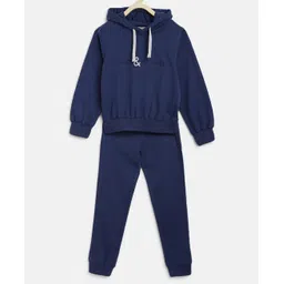 Tales & Stories Full Sleeves Text Embroidered Hooded Lounge Set - Navy Blue-picture-12