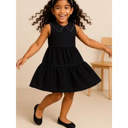 TALES & STORIES Girls Black Casual No Sleeves Peter Pan Collar Fit and Flare Dress-picture-34