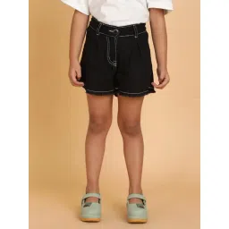 Tales & Stories Girls Black Cotton Washed Shorts-picture-27