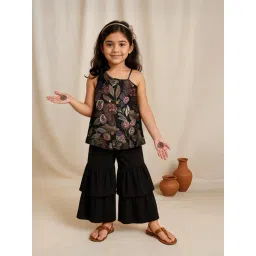 Tales & Stories Girls Black Regular Fit Printed Top & Palazzo Set-picture-26