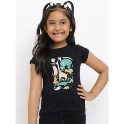 TALES & STORIES Girls Black Typography Printed Applique T-shirt-picture-30