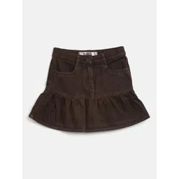TALES & STORIES Girls Brown Solid Pure Cotton Mini Skirt-picture-16