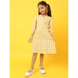 TALES & STORIES Girls Checked Mandarin Collar A-Line Dress-picture-41