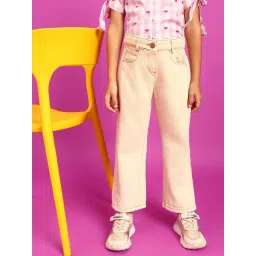 Tales & Stories Girls Cream Cotton Embroidered Jeans-picture-30