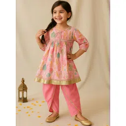 TALES & STORIES Girls Floral Printed Regular Top with Dhoti Pants-picture-52