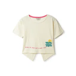 Tales & Stories Girls Off White Cotton Relaxed Fit Printed T-Shirt-picture-13
