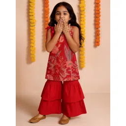 TALES & STORIES Girls Red Viscose Rayon Floral Printed Kurta Sets-picture-27