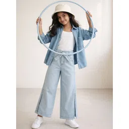 TALES & STORIES Girls Wide Leg Mid-Rise Light Fade Jeans-picture-32