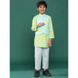Tales & Stories Kids Blue & White Printed Full Sleeves Kurta Set-picture-22