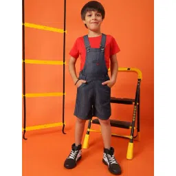 Tales & Stories Kids Blue Cotton Embroidered Dungaree-picture-18