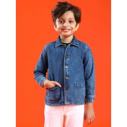 Tales & Stories Kids Blue Cotton Regular Fit Full Sleeves Shacket-picture-26