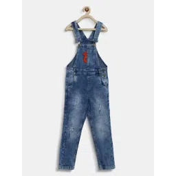 Tales & Stories Kids Blue Embroidered Dungaree-picture-25