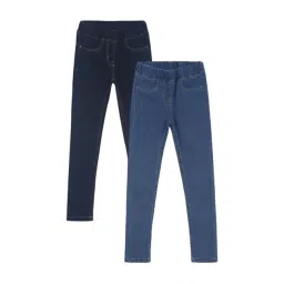 Tales & Stories Kids Dark Blue & Blue Cotton Jeggings - Pack of 2-picture-28