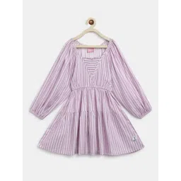 Tales & Stories Kids Purple Striped Full Sleeves Dress-picture-27