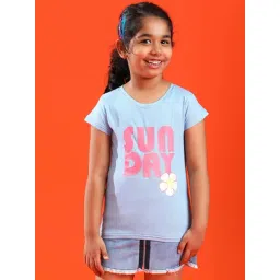 Tales & Stories Kids Sky Blue & Pink Printed Top-picture-14
