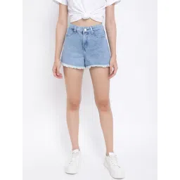 Tales & Stories Light Blue Cotton Mid Rise Shorts-picture-31