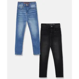 Tales & Stories Pack Of 2 Button Down Solid Jeans - Light Blue & Black-picture-26