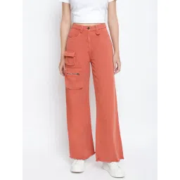 Tales & Stories Rust Cotton Mid Rise Cargo Trousers-picture-43