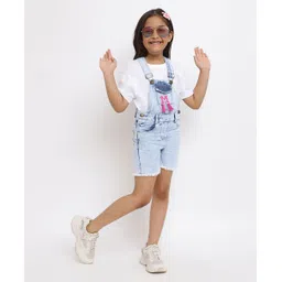 Tales & Stories Sleeveless M Tasselled 100% Cotton Embroidered Dungaree - Light Blue-picture-24