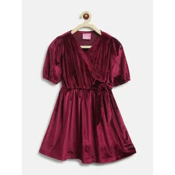 TALES & STORIES V-Neck Puff Sleeve Gathered or Pleated Wrap Velvet Dress-picture-29