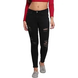 tales & stories Women's Black Cotton Blend Ripped Jeans-Y100902-picture-19