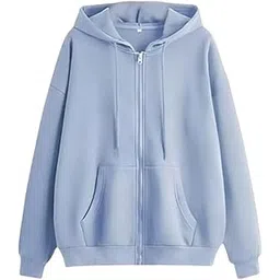 Women's Solid Casual Zipper Sweatshirt for Winter || Casual Solid Full Sleeves Women Stylish Hooded Neck Fleece Zipper Hoodie for Winter-image-49