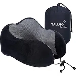 tallgo Travel Pillow, Best Memory Foam Neck Pillow Head Support Soft Pillow for Sleeping Rest, Airplane Car & Home Use (Black) (Pink) (Black)-picture-51