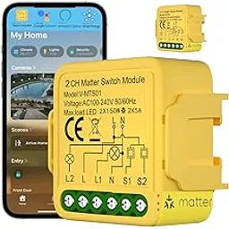 2 Pack Matter Smart Switch Module DIY Light Relay Switch, Works with HomeKit, Siri, Alexa, Google Home, SmartThings, Matter Light Switch Smart Home Automation with Remote Control (2 Gang, 2)-image-46