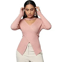 tamiska by narendra kumar TAMiSKA Women’s Ribbed Knit Wrap Sweater – Full Sleeve V-Neck Choker Top | Slim Fit Stretchable Pullover for Winter Layering-picture-27