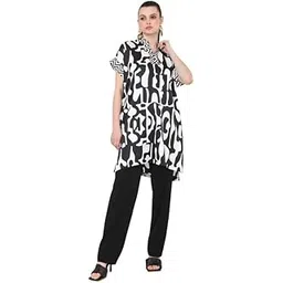 tamiska by narendra kumar Tunic For Women, Contemporary Black And White Print, Chevron Border Detailing, Classic V Neckline, Girls Summer Clothing.-picture-39